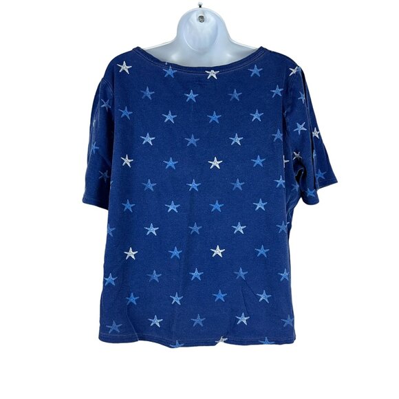 Croft & Barrow Womens XXL Blue Star Print Short Sleeve Cotton Top - Picture 2 of 5